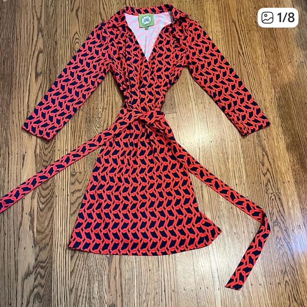 Elizabeth McKay Red and Navy Blue Wrap Dress